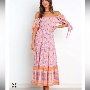 Petal & Pup Pink and Purple Off-Shoulder Midi Dress